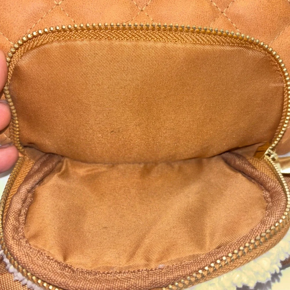 Madden NYC Quilted Crossbody‎ Bag Brown Sherpa Trim Gold Chain Strap MNY-274